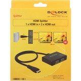 DeLOCK 87700 divisor de video HDMI 2x HDMI, Splitter HDMI negro, HDMI, 2x HDMI, Negro, 0,6 m, 3840 x 2160