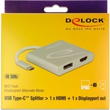 DeLOCK 87716 adaptador de cable de vídeo 0,1 m USB Tipo C HDMI + DisplayPort Plata plateado, 0,1 m, USB Tipo C, HDMI + DisplayPort, Macho, 2560 x 1440 Pixeles, 2160p