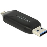 DeLOCK 91734 lector de tarjeta USB/Micro-USB Negro, Lector de tarjetas negro, Memoria extraíble, MicroSD (TransFlash), MicroSDHC, MicroSDXC, MMC, SD, SDHC, SDXC, Negro, USB/Micro-USB, 21 mm, 64,5 mm, 11 mm