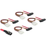 DeLOCK Cable mini SAS 36pin to 4x SAS 29pin cable SCSI Rojo 0,5 m, Adaptador rojo, Rojo, 0,5 m, Mini SAS 36pin/4 SAS 29pin + 5¼” Power