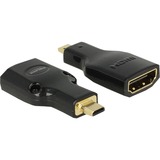 DeLOCK HDMI Micro-D/HDMI-A, M/F, 4K Micro-HDMI Negro, Adaptador negro, M/F, 4K, Micro-HDMI, HDMI, Macho, Hembra, Oro, 3840 x 2160 Pixeles