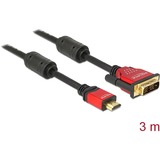 DeLOCK HDMI - DVI Cable 3.0m male / male 3 m DVI-D, Adaptador negro, 3 m, HDMI, DVI-D, 5,1 Gbit/s, Macho/Macho