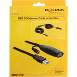 DeLOCK USB3.0-A - USB3.0-A, 10m cable USB USB 3.2 Gen 1 (3.1 Gen 1) USB A Negro, Cable alargador negro, 10m, 10 m, USB A, USB A, USB 3.2 Gen 1 (3.1 Gen 1), Macho/Hembra, Negro