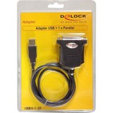 DeLOCK USB 1.1 parallel adapter cable paralelo 0,8 m negro, USB 1.1, DB25, 0,8 m
