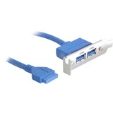 DeLOCK USB 3.0 19-pin - 2 x USB 3.0-A cable USB 0,4 m USB 3.2 Gen 1 (3.1 Gen 1) USB A Azul, Tapa de ranura 0,4 m, USB A, USB 3.2 Gen 1 (3.1 Gen 1), Macho/Hembra, 5000 Mbit/s, Azul