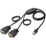Digitus Cable ® USB 2.0 a 2x RS232 negro, Negro, 1,5 m, USB tipo A, DB-9, Macho, Macho