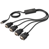 Digitus Cable ® USB 2.0 a 4 RS232 negro, Negro, 1,5 m, USB tipo A, DB-9, Macho, Macho