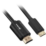Sharkoon 3m, HDMI/Mini HDMI cable HDMI HDMI tipo A (Estándar) HDMI Type C (Mini) Negro, Adaptador negro, HDMI/Mini HDMI, 3 m, HDMI tipo A (Estándar), HDMI Type C (Mini), 4096 x 2160 Pixeles, 3D, Negro