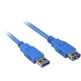 Sharkoon USB 3.0 M>F cable USB 1 m Azul, Cable alargador azul, 1 m, Macho/Hembra, 5000 Mbit/s, Azul