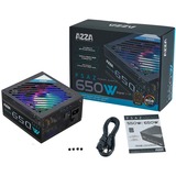 AZZA PSAZ-650W(ARGB) unidad de fuente de alimentación 20+4 pin ATX ATX Negro, Fuente de alimentación de PC negro, 650 W, 200 - 240 V, 47 - 53 Hz, 100 W, 576 W, 100 W