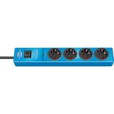 Brennenstuhl 1150610384 base múltiple 2 m 4 salidas AC Azul, Regleta azul, 2 m, 4 salidas AC, Azul, 19,5 A, Negro