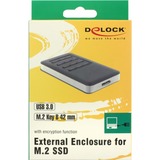 DeLOCK 42594 caja para disco duro externo Caja externa para unidad de estado sólido (SSD) Negro, Plata M.2, Caja de unidades gris/Negro, Caja externa para unidad de estado sólido (SSD), M.2, SATA, 5 Gbit/s, Conexión USB, Negro, Plata