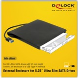 DeLOCK 42603 Caja para disco ODD 13,3 cm (5.25") SATA III Negro, Caja de unidades negro, 13,3 cm (5.25"), SATA III, Initio INIC-3619, 5 Gbit/s, USB, Cualquier marca