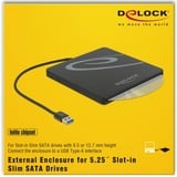 DeLOCK 42604 Caja para disco ODD 13,3 cm (5.25") SATA III Negro, Caja de unidades negro, 13,3 cm (5.25"), SATA III, Initio INIC-3619, 5 Gbit/s, USB, Cualquier marca