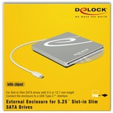 DeLOCK 42605 Caja para disco ODD 13,3 cm (5.25") SATA III Plata, Caja de unidades plateado, 13,3 cm (5.25"), SATA III, Initio INIC-3619, 5 Gbit/s, USB, Cualquier marca