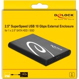 DeLOCK 42610 caja para disco duro externo Carcasa de disco duro/SSD Negro 2.5", Caja de unidades negro, Carcasa de disco duro/SSD, 2.5", Serial ATA III, 6 Gbit/s, Hot-swap, Negro