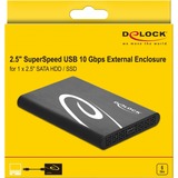 DeLOCK 42610 caja para disco duro externo Carcasa de disco duro/SSD Negro 2.5", Caja de unidades negro, Carcasa de disco duro/SSD, 2.5", Serial ATA III, 6 Gbit/s, Hot-swap, Negro
