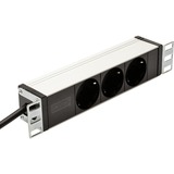 Digitus DN-95411 base múltiple 2 m 3 salidas AC Negro, Regleta 2 m, 3 salidas AC, Tipo F, Aluminio, Negro, 250 V
