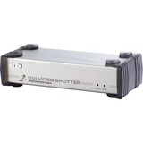 ATEN Distribuidor DVI/Audio de 2 puertos, Divisor de video DVI, 2x DVI-I, 1920 x 1200 Pixeles, Negro, Plata, Metal, Full HD