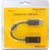 DeLOCK 61849 adaptador de cable de vídeo 0,125 m DisplayPort HDMI tipo A (Estándar) Negro negro, 0,125 m, DisplayPort, HDMI tipo A (Estándar), Macho, Hembra, Negro, Lite Retail