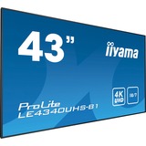 iiyama LE4340UHS-B1 pantalla de señalización 108 cm (42.5") LED 350 cd / m² 4K Ultra HD Negro Android 18/7, Pantalla de gran formato negro, 108 cm (42.5"), LED, 3840 x 2160 Pixeles, 18/7