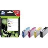 HP Pack de ahorro de 4 cartuchos de tinta original 364 negro/cian/magenta/amarillo Rendimiento estándar, Tinta a base de pigmentos, Tinta a base de colorante, 6 ml, 3 ml, 4 pieza(s)