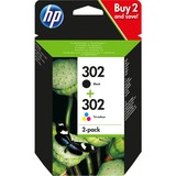 HP Paquete de ahorro de 2 cartuchos de tinta original 302 negro/tricolor negro, Rendimiento estándar, Tinta a base de colorante, Tinta a base de pigmentos, 3,5 ml, 4 ml, 2 pieza(s)