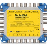 TechniSat GigaSwitch 9/20 conmutador múltiple para satélite 9 Entradas 20 Salidas, Interruptor múltiple azul/Amarillo, 9 Entradas, 20 Salidas, 950 - 2150 MHz, 5 - 790 MHz, 25 dB, 230 V