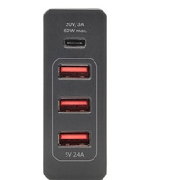 Digitus Adaptador USB universal de 4 puertos, USB Type-C™, Cargador negro, USB Type-C™, Interior, Corriente alterna, 20 V, 1,2 m, Negro