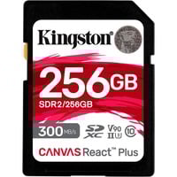 Kingston 256GB Canvas React Plus SDXC UHS-II 300R/260W U3 V90 for Full HD/4K/8K, Tarjeta de memoria negro, 256 GB, SD, Clase 10, UHS-II, 300 MB/s, 260 MB/s