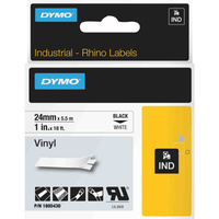 Dymo Rhino Etiquetas industriales de vinilo | 24 mm x 5,5 m | Impresión en negro sobre blanco | Autoadhesivas | Para rotuladoras LabelManager y Rhino, Cinta de escritura 5 m | Impresión en negro sobre blanco | Autoadhesivas | Para rotuladoras LabelManager y Rhino, Negro sobre blanco, Multicolor, Vinilo, -40 - 80 °C, UL 969, DYMO