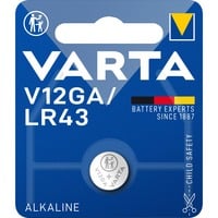Varta -V12GA Pilas domésticas, Batería Batería de un solo uso, LR43, Alcalino, 1,5 V, 80 mAh, Metálico