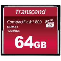 Transcend 64GB 800x CF CompactFlash MLC, Tarjeta de memoria negro, 64 GB, CompactFlash, MLC, 120 MB/s, 60 MB/s, Negro