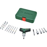 Bosch Destornillador de carraca con mango en T y juego de puntas, 22 piezas, Conjuntos de bits verde/Negro