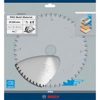 Bosch Hoja de sierra circular PRO Multi Material, Ø 230mm, 64 dientes 