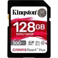 Kingston 128GB Canvas React Plus SDXC UHS-II 300R/260W U3 V90 for Full HD/4K/8K, Tarjeta de memoria negro, 128 GB, SD, Clase 10, UHS-II, 300 MB/s, 260 MB/s