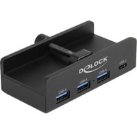 DeLOCK Hub USB externo 5 Gbps de 4 puertos 3 x USB Tipo-A y 1 x USB Tipo-C™ con tornillo de fijación negro