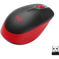 Logitech M190 Ratones, Ratón negro/Rojo, Ambidextro, Óptico, RF inalámbrico, 1000 DPI, Rojo