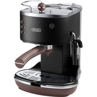 DeLonghi Icona Vintage Totalmente automática Máquina espresso 1,4 L, Cafetera espresso negro/Plateado brillante, Máquina espresso, 1,4 L, Dosis de café, De café molido, 1100 W, Negro