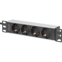 Digitus Regleta de enchufes de 10" con perfil de aluminio, 4 salidas, 1U negro/Aluminio
