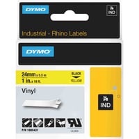 Dymo Rhino Etiquetas industriales de vinilo | 24 mm x 5,5 m | Impresión en negro sobre amarillo | Autoadhesivas | Para rotuladoras LabelManager y Rhino, Cinta de escritura 5 m | Impresión en negro sobre amarillo | Autoadhesivas | Para rotuladoras LabelManager y Rhino, Negro sobre amarillo, Multicolor, Vinilo, -40 - 80 °C, UL 969, DYMO