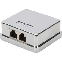 Digitus Toma de datos CAT.6A, superficie, apantallada, 2x RJ-45, Caja de conexiones plateado