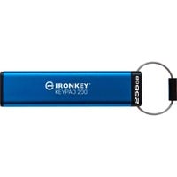Kingston IronKey Keypad 200 de 256 GB, FIPS 140-3 nivel 3 cifrado AES-256, Lápiz USB azul, FIPS 140-3 nivel 3 cifrado AES-256, 256 GB, USB tipo A, 3.2 Gen 1 (3.1 Gen 1), 145 MB/s, Funda, Azul