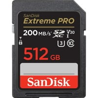 SanDisk Extreme PRO 512 GB SDXC Clase 10, Tarjeta de memoria negro, 512 GB, SDXC, Clase 10, 200 MB/s, 140 MB/s, Class 3 (U3)