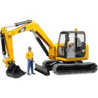 bruder Cat Mini Excavator with worker vehículo de juguete, Automóvil de construcción amarillo/Negro, Modelo a escala de excavadora, De plástico