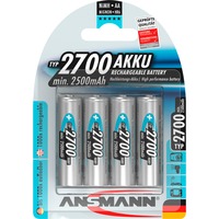 Ansmann Blister 4 X Accu, AA, 2700mAh AA / HR6 Níquel-metal hidruro (NiMH), Batería plateado, AA, 2700mAh, AA / HR6, Níquel-metal hidruro (NiMH), 1,2 V, 2700 mAh, Azul