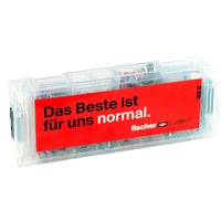fischer Mini-FixTainer-DUOPOWER, caja promocional "Klopp Signature", Pasador gris claro/Rojo