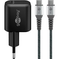 goobay Set de carga USB-C, PD, 65 vatios, cable textil USB-C, Cargador negro