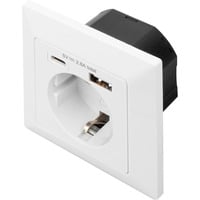 Digitus Enchufe de seguridad empotrado, con 1x USB-A y 1x USB-C blanco