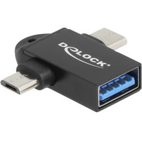 DeLOCK Adaptador USB 3.2 Gen 1 2 en 1, toma USB-A > USB-C + Micro-USB B, OTG negro